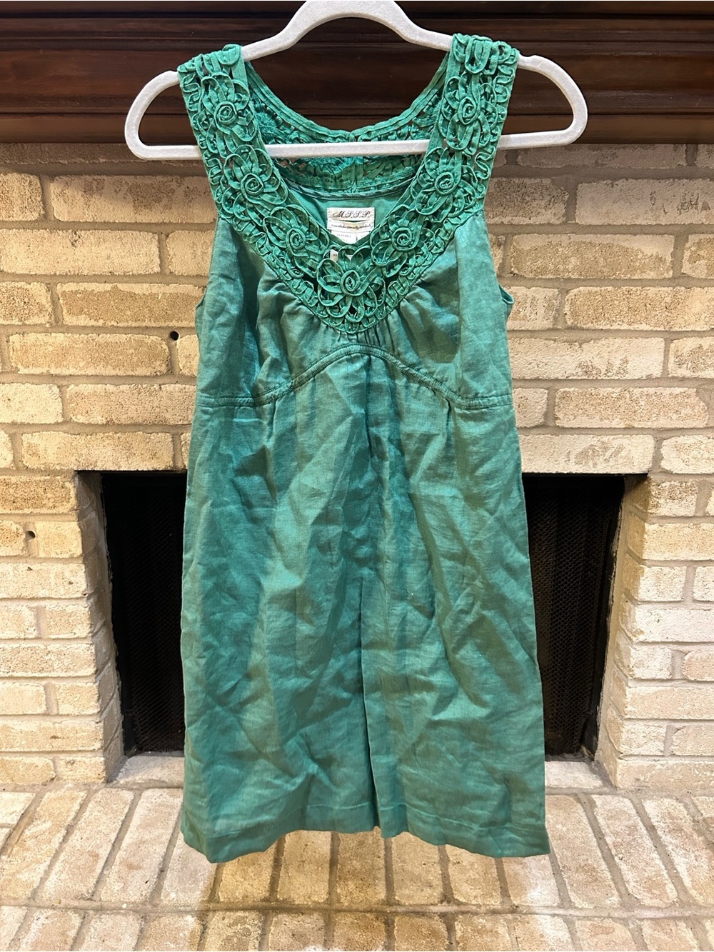 MSSP Green Sleeveless Dress with Crochet Yoke EUC